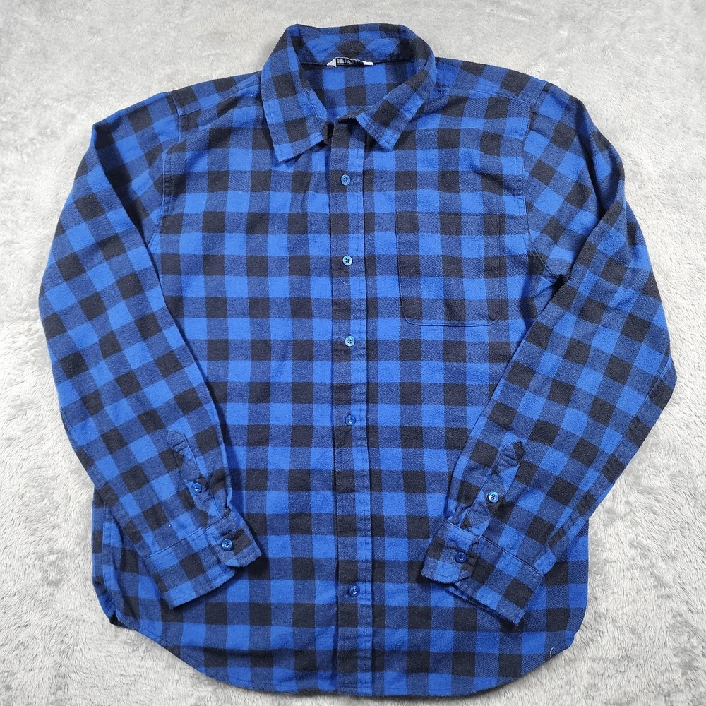 Caterpillar Shirt‎ Mens Large Blue Black Plaid Flannel Long Sleeve Button Up
